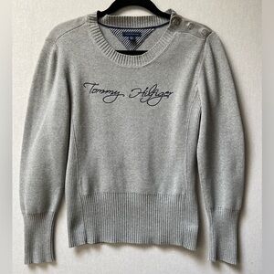 Tommy Hilfiger logo  gray cotton crewneck knit sweater Sz M